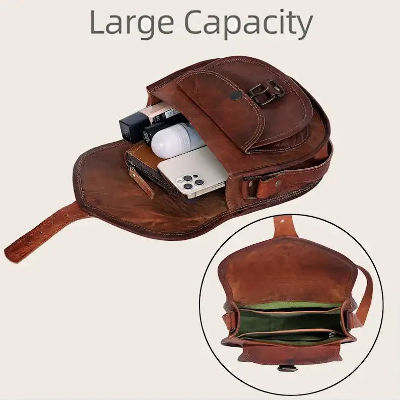 Genuine Brown Leather Vintage-Style Women's Crossbody Sling Bag