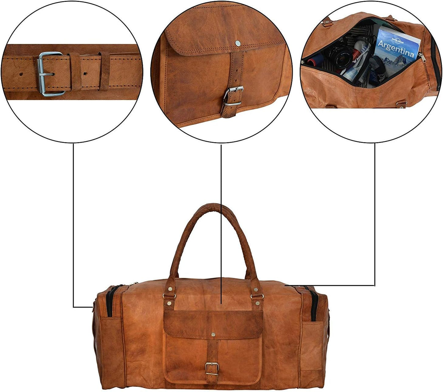 Brown Leather Duffel Bag  for Travel & Weekend