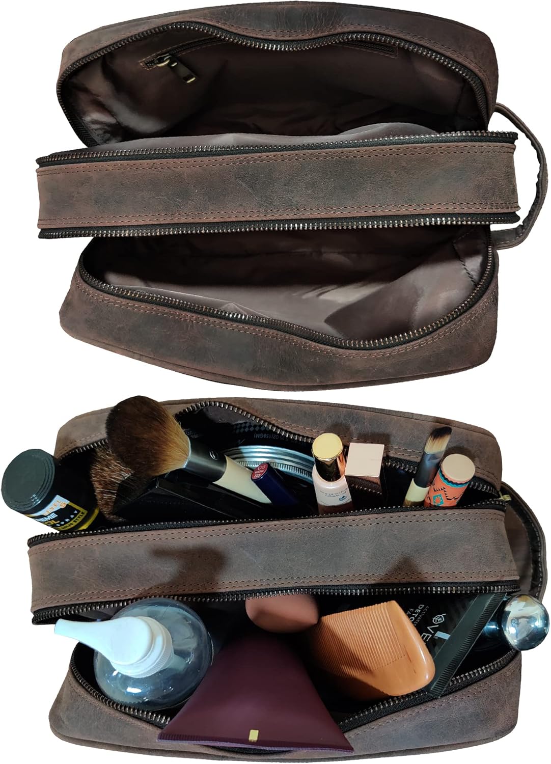 Dark Brown Full Grain Leather Toiletry Bag