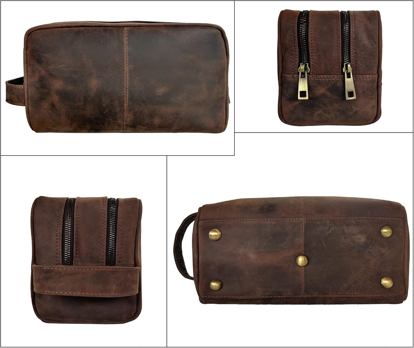Dark Brown Full Grain Leather Toiletry Bag