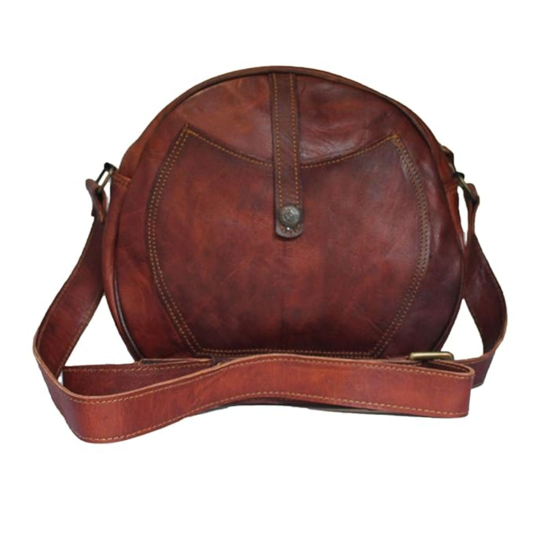 Estate Genuine Brown Leather Round Crossbody Hobo Bag