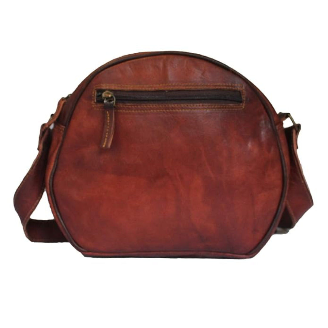 Estate Genuine Brown Leather Round Crossbody Hobo Bag