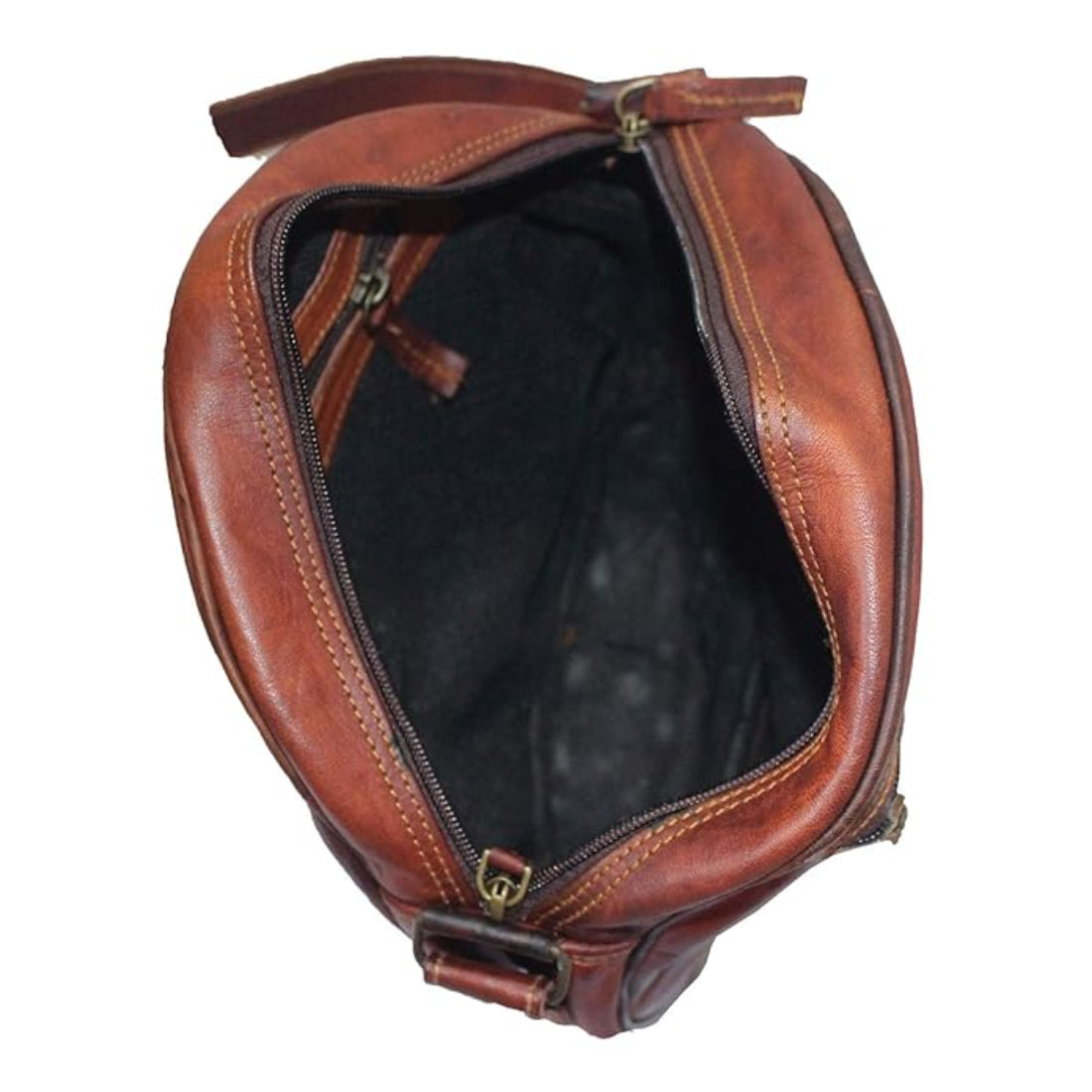 Estate Genuine Brown Leather Round Crossbody Hobo Bag