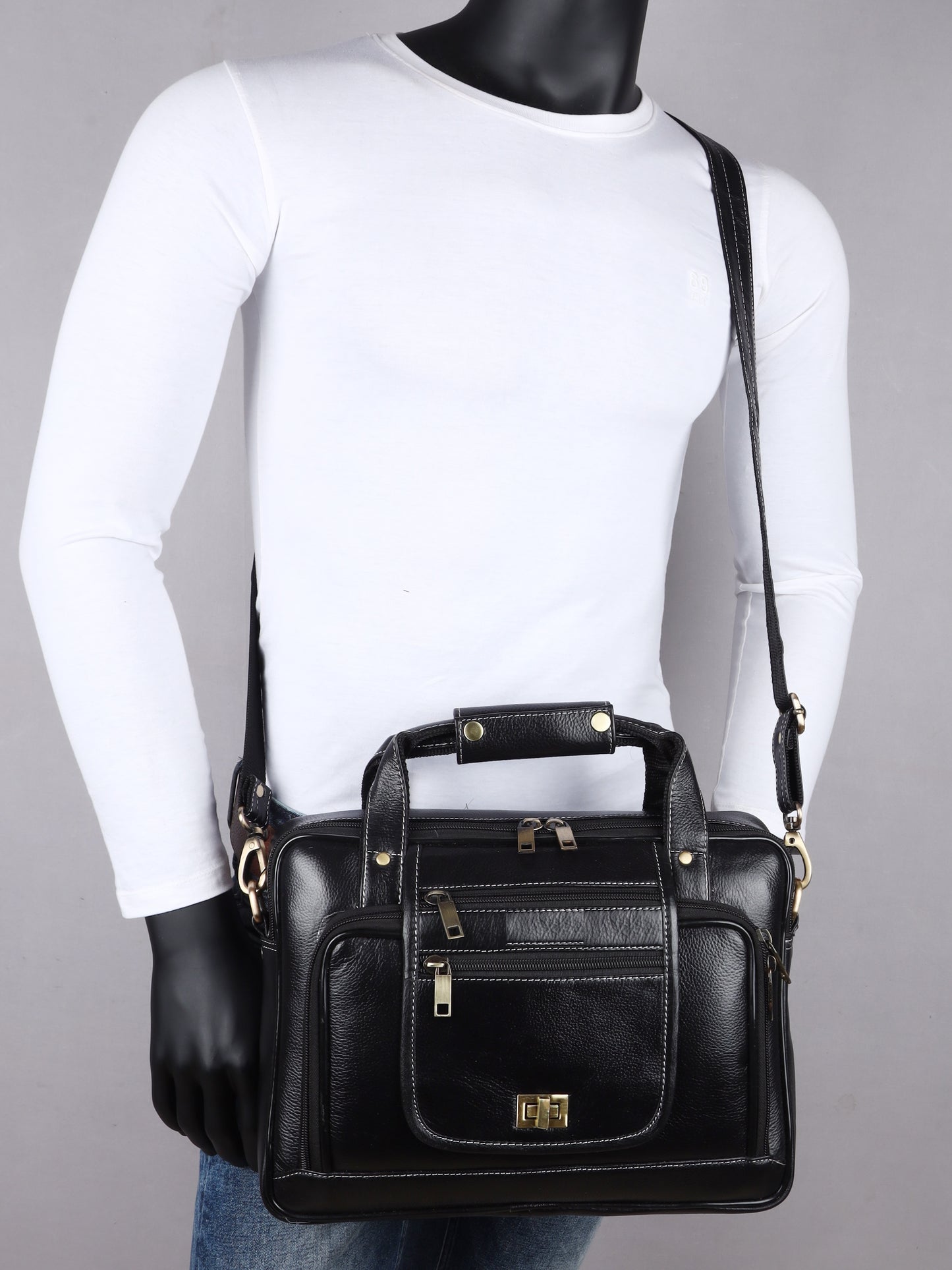 Genuine Leather BLACK Messenger Bag