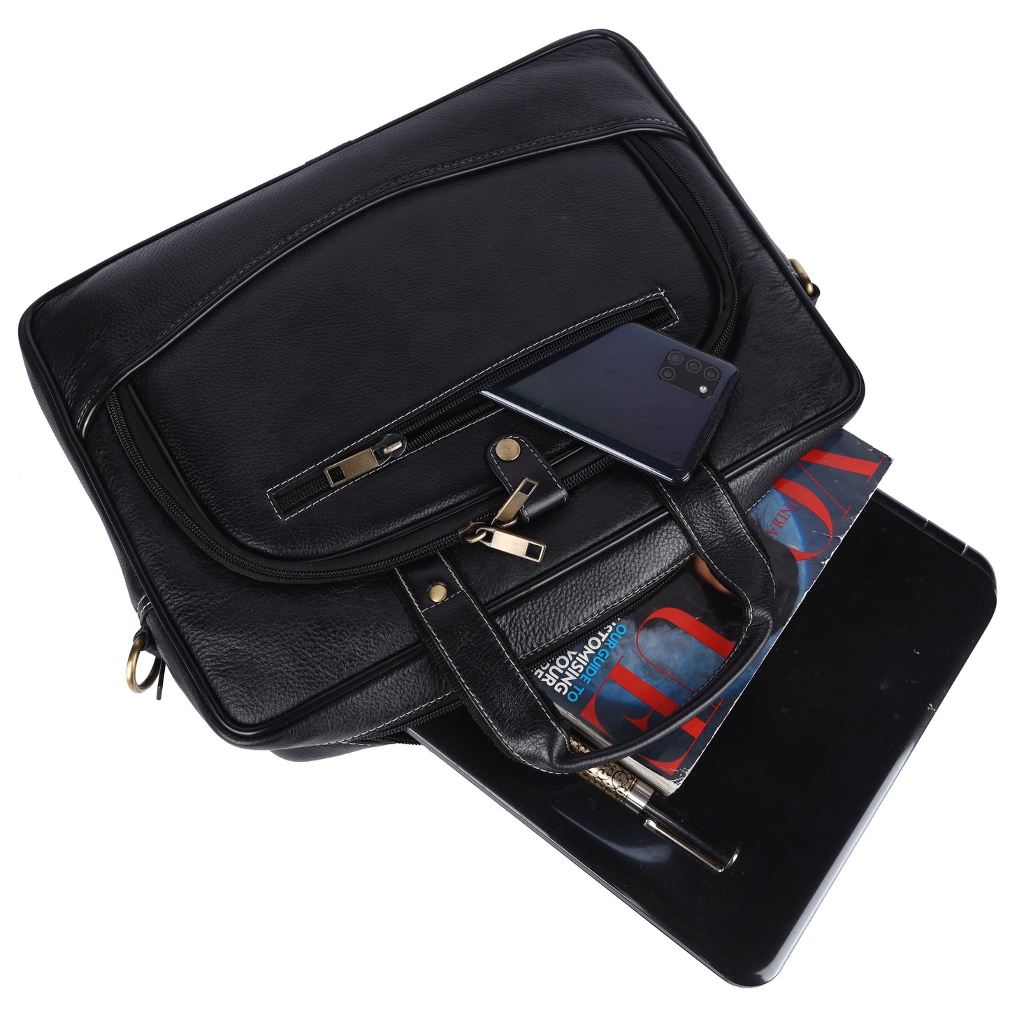 Genuine Leather Briefcase Black Messenger Bag