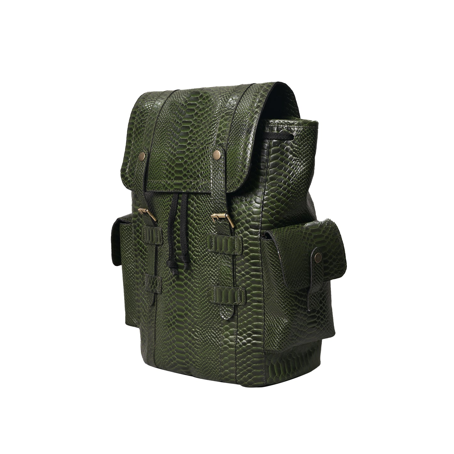 Genuine Leather Green Croco Print Multi-Purpose Backpack for Men