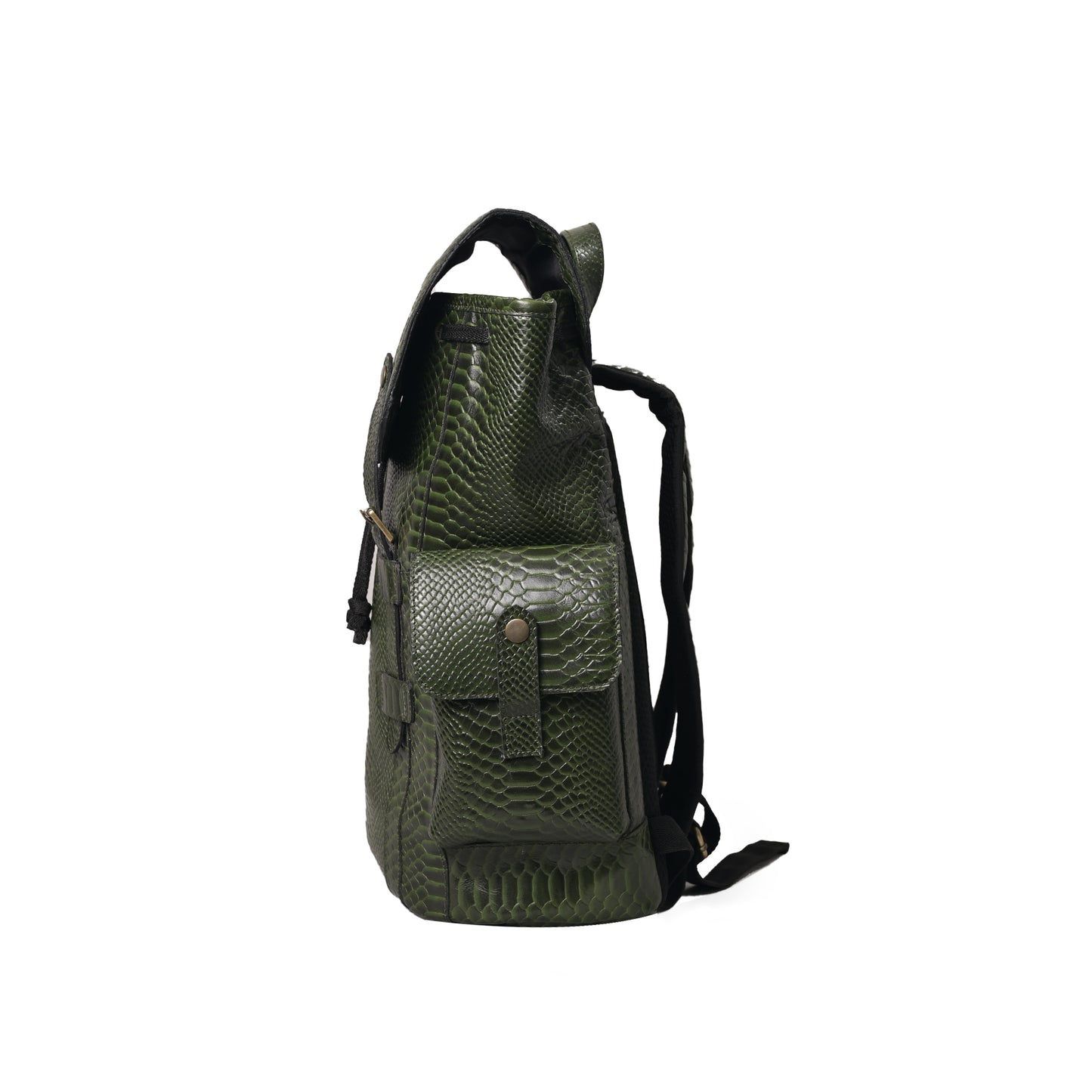Genuine Leather Green Croco Print Multi-Purpose Backpack for Men