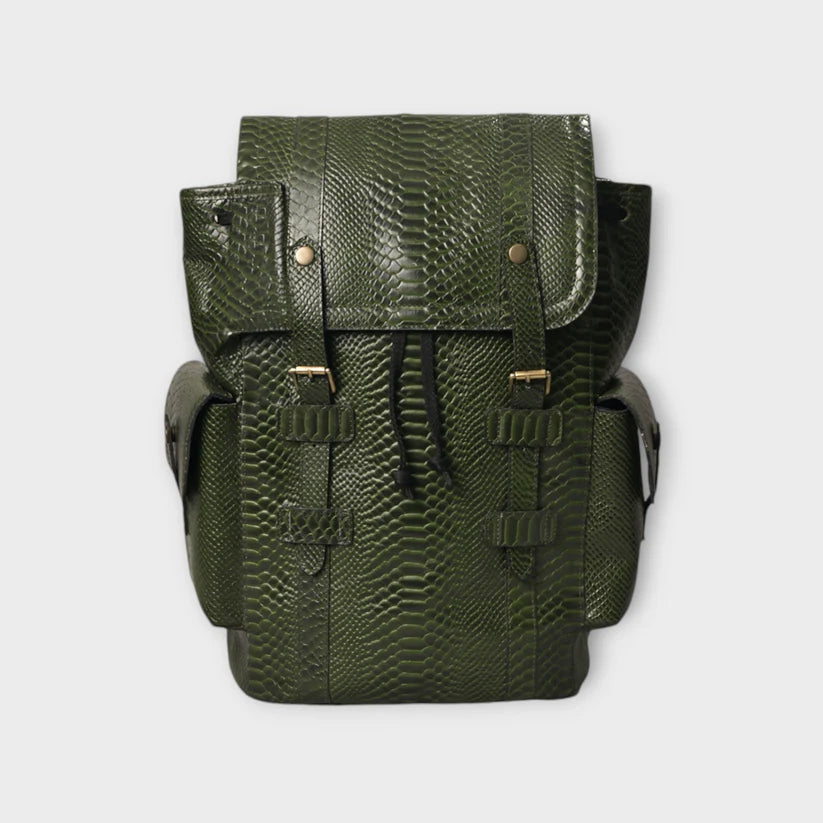 Genuine Leather Green Croco Print Multi-Purpose Backpack for Men