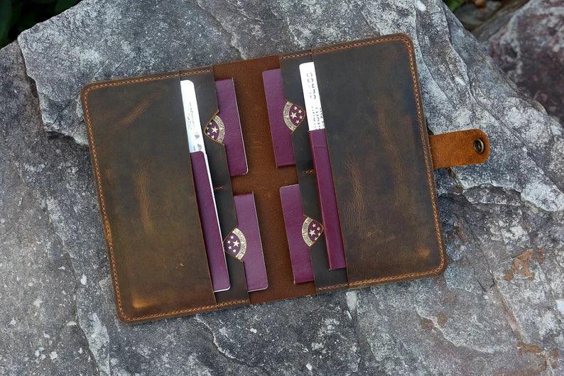 Genuine Leather Passport Holder-Brown