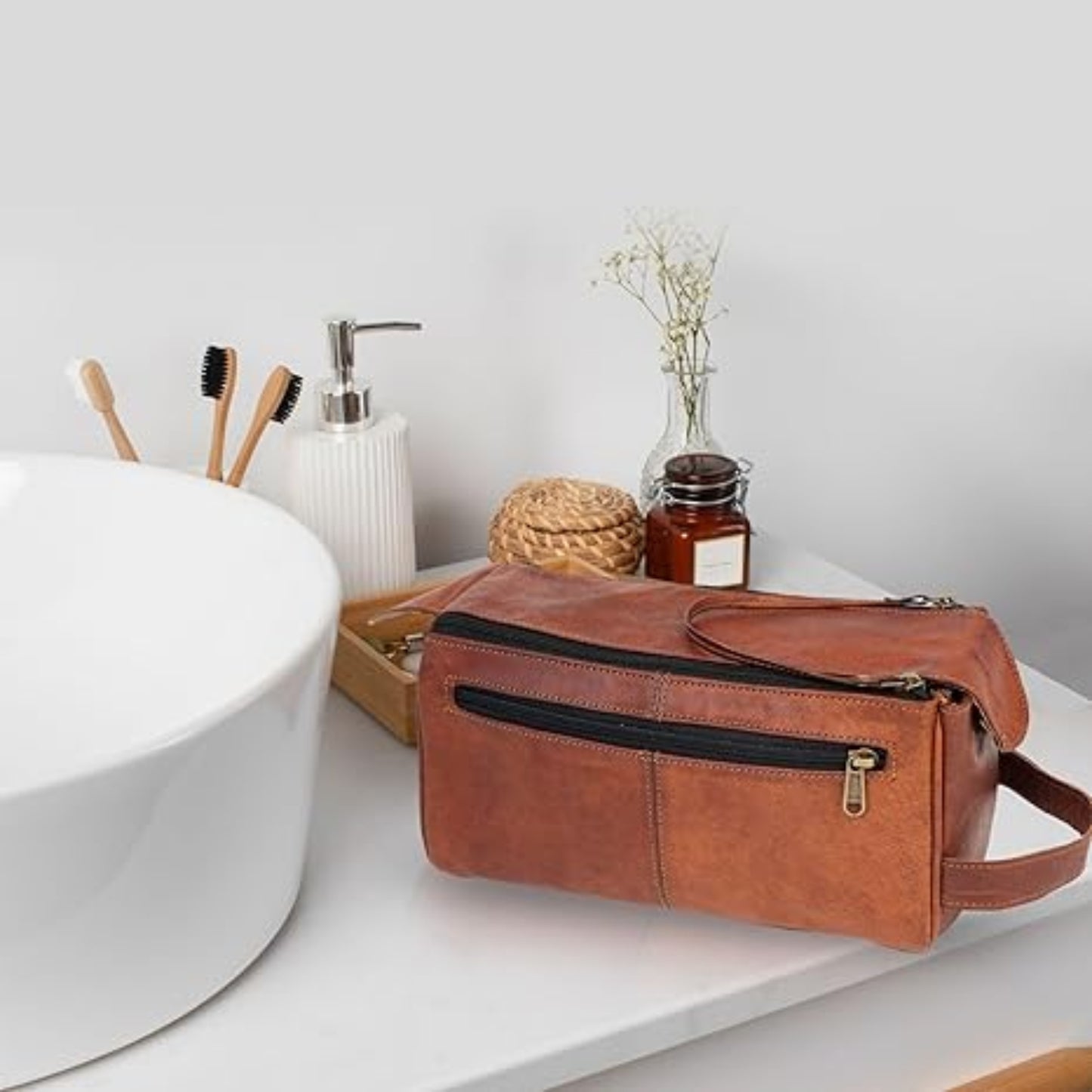 Genuine Leather Toiletry Bag Versatile Dopp Kit
