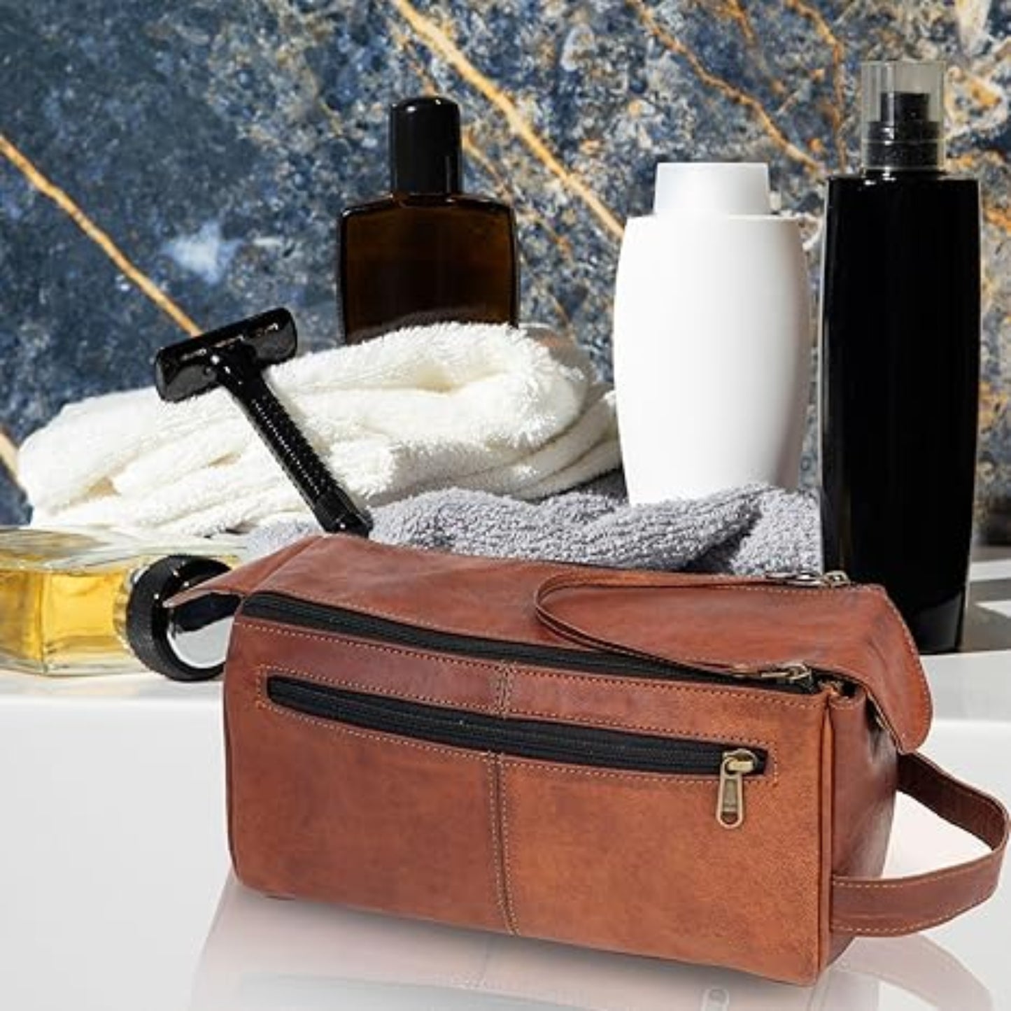 Genuine Leather Toiletry Bag Versatile Dopp Kit