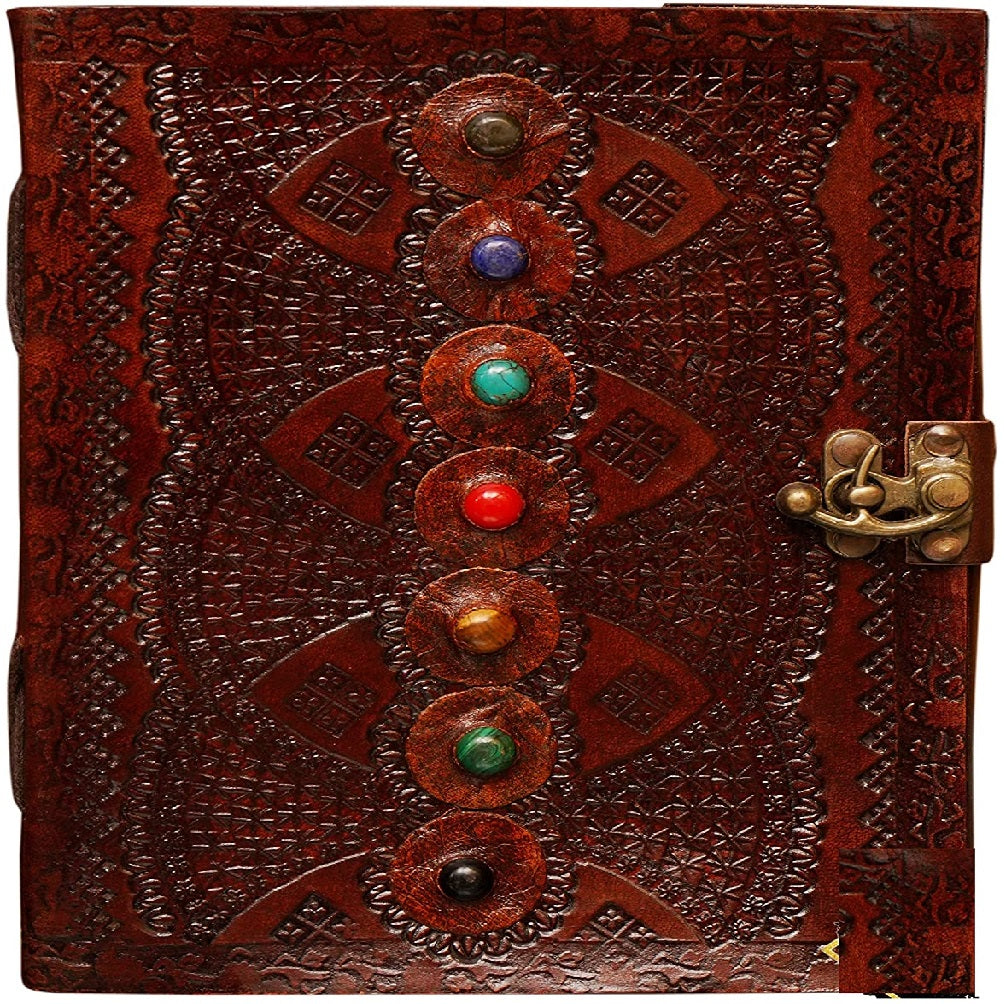 HANDMADE LEATHER SEVEN STONE CHAKRA JOURNAL