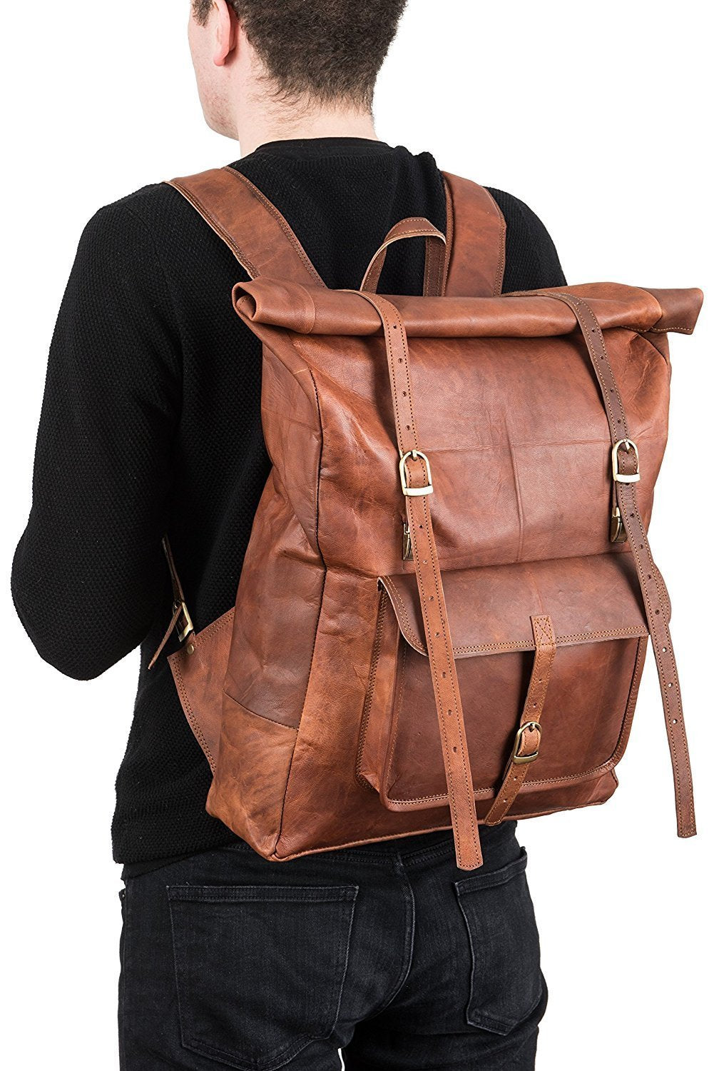 Handcrafted Vintage Brown Leather Backpack for Laptops