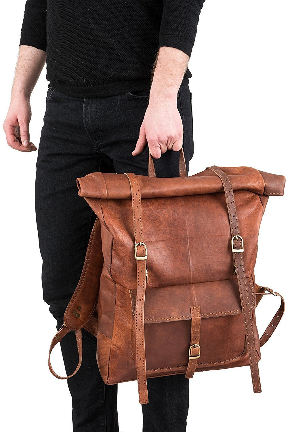 Handcrafted Vintage Brown Leather Backpack for Laptops
