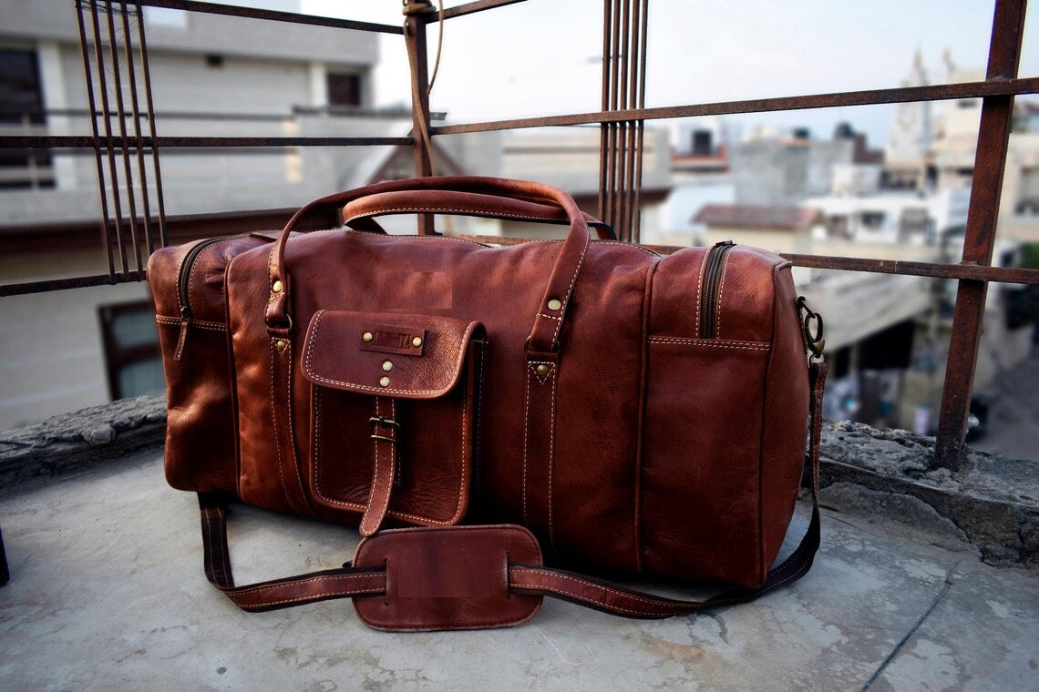 Handmade Leather Overnight Travel Weekender Duffle Bag