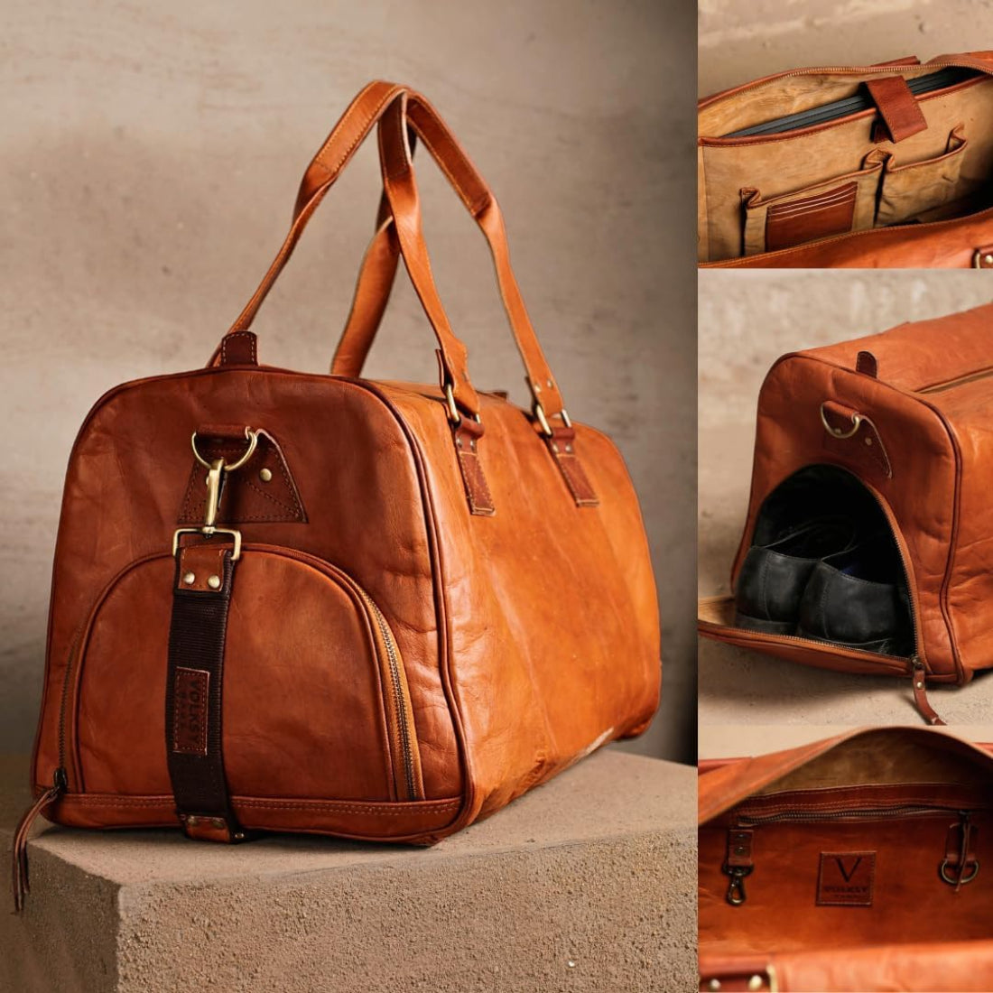 Leather Weekender Duffle Bag for Men ā Travel Bag with Free Toiletry Pouch