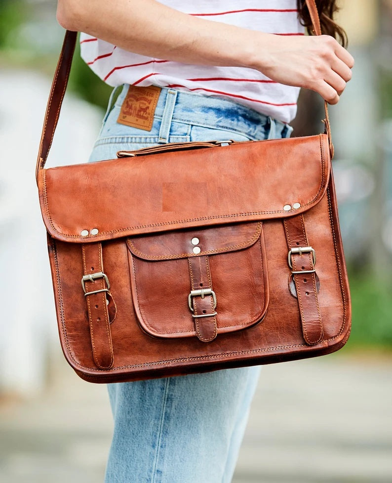 14" Classic Handmade Leather Satchel ā Vintage Laptop Bag Perfect Gift for Students & Professionals