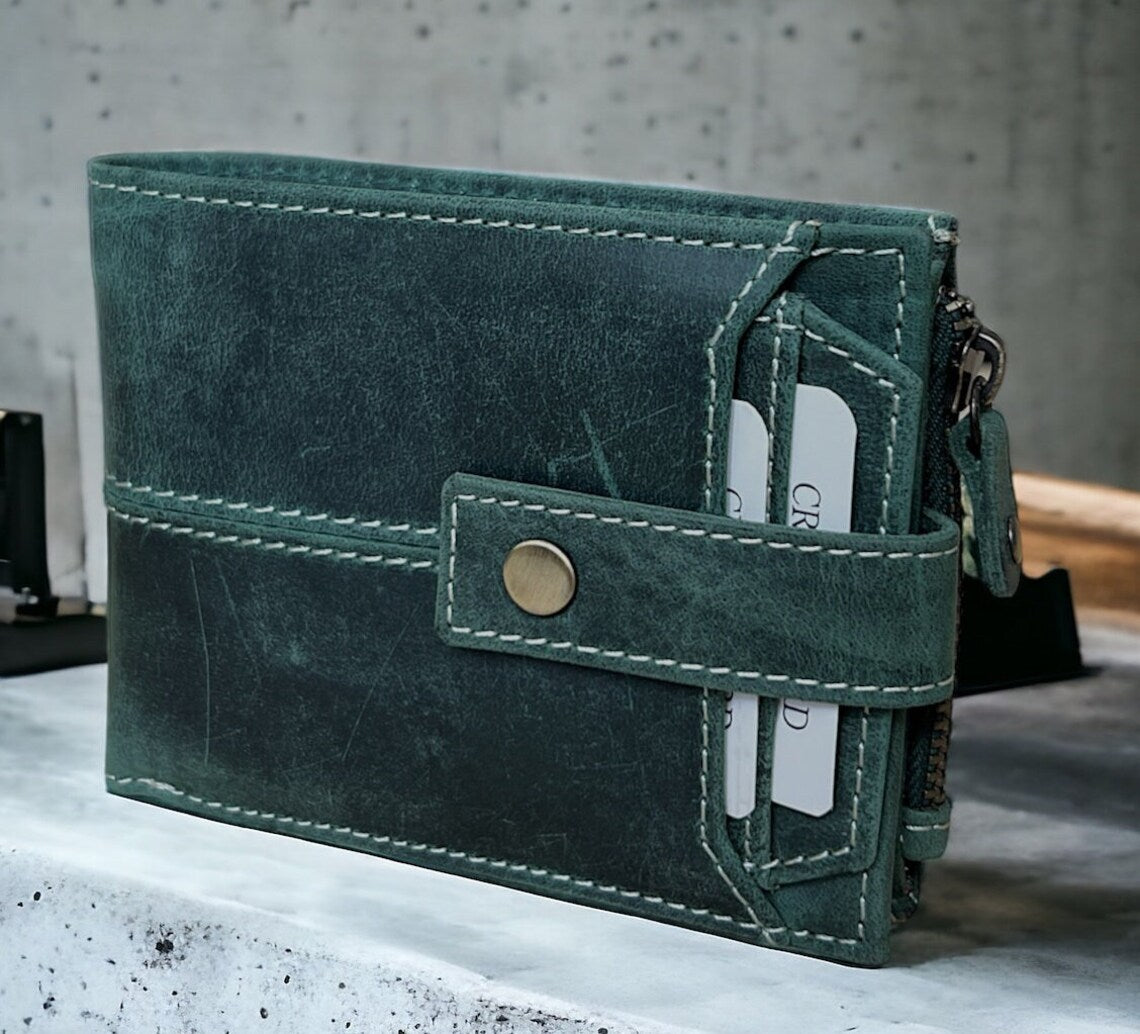 Men’s Bi-Fold Hunter Leather Wallet – Green