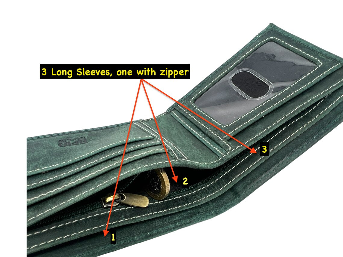 Men’s Bi-Fold Hunter Leather Wallet – Green