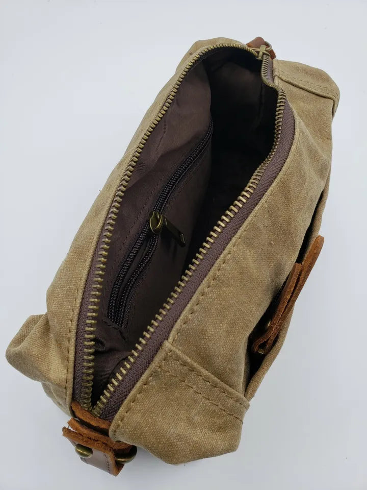 Men's Canvas & Leather Clutch Toiletry Bag