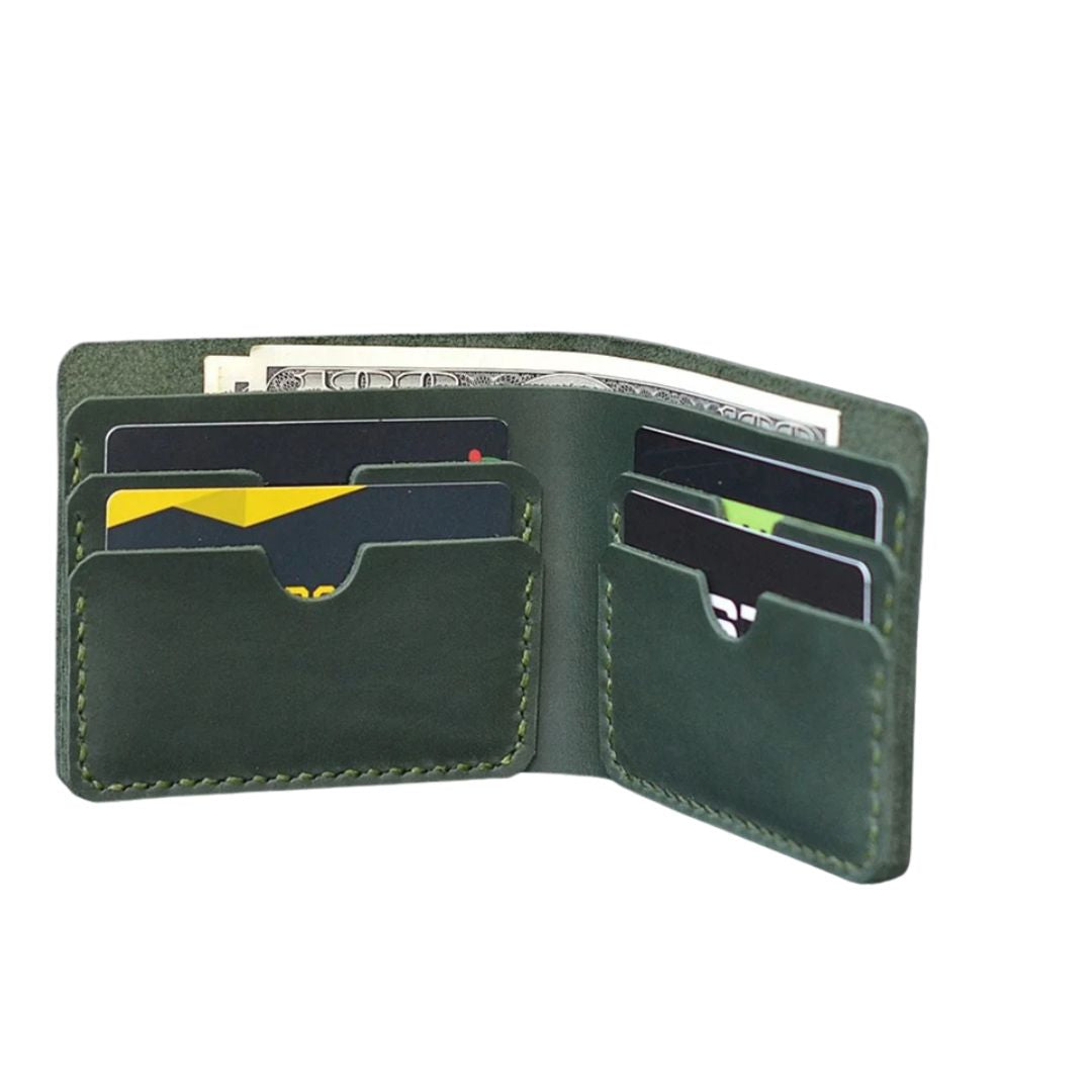 Men’s Full Grain Leather Bifold Slim Wallet – Vintage Green