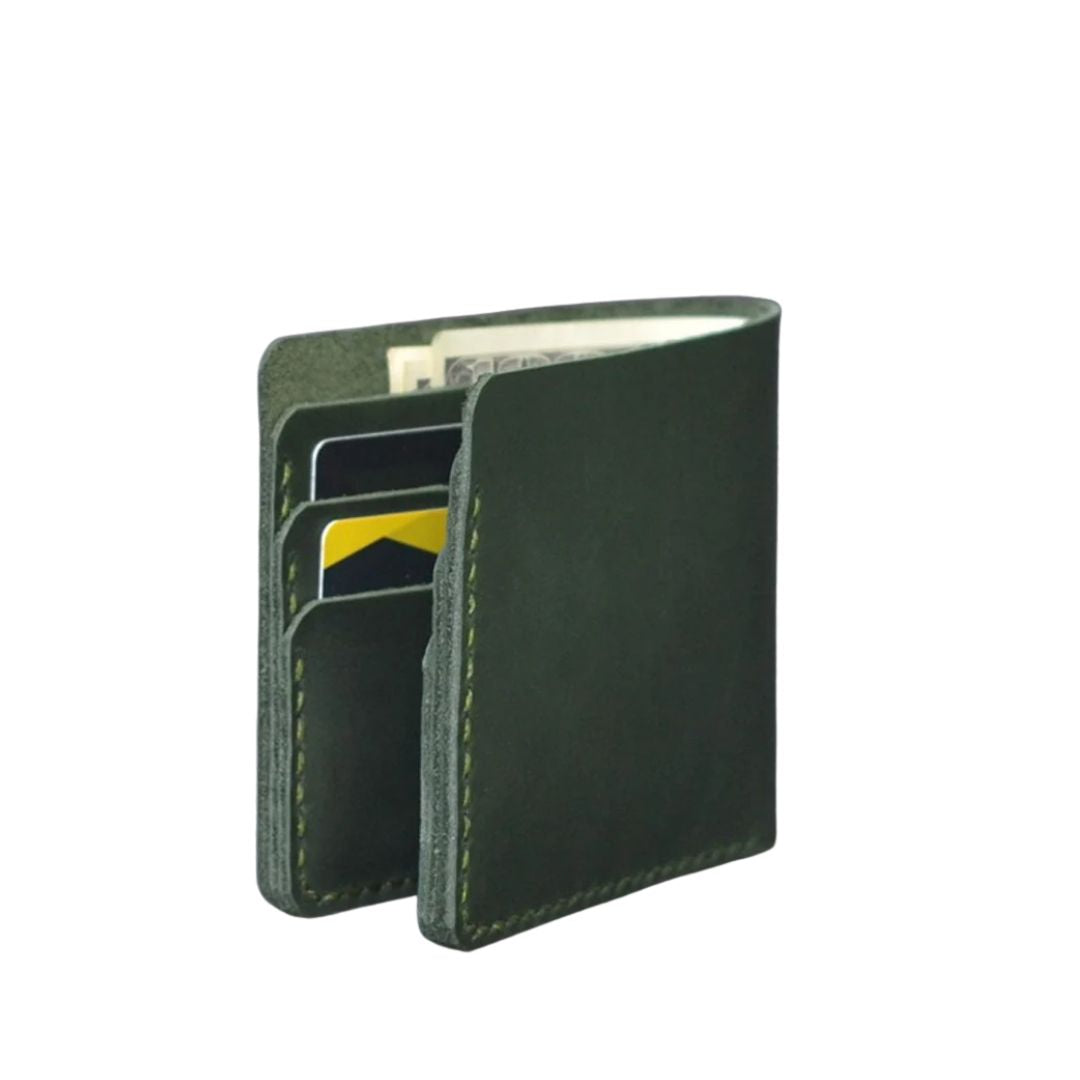 Men’s Full Grain Leather Bifold Slim Wallet – Vintage Green