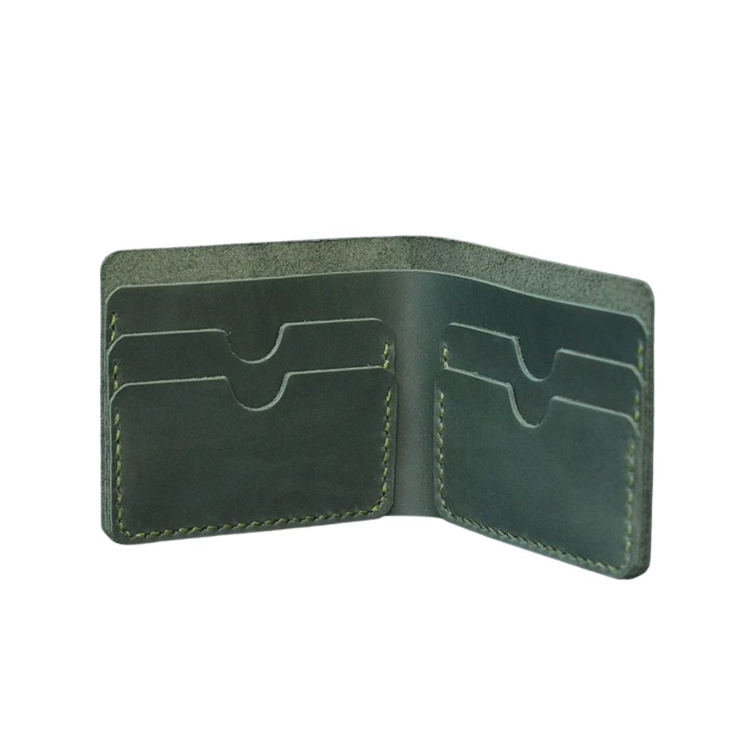 Men’s Full Grain Leather Bifold Slim Wallet – Vintage Green