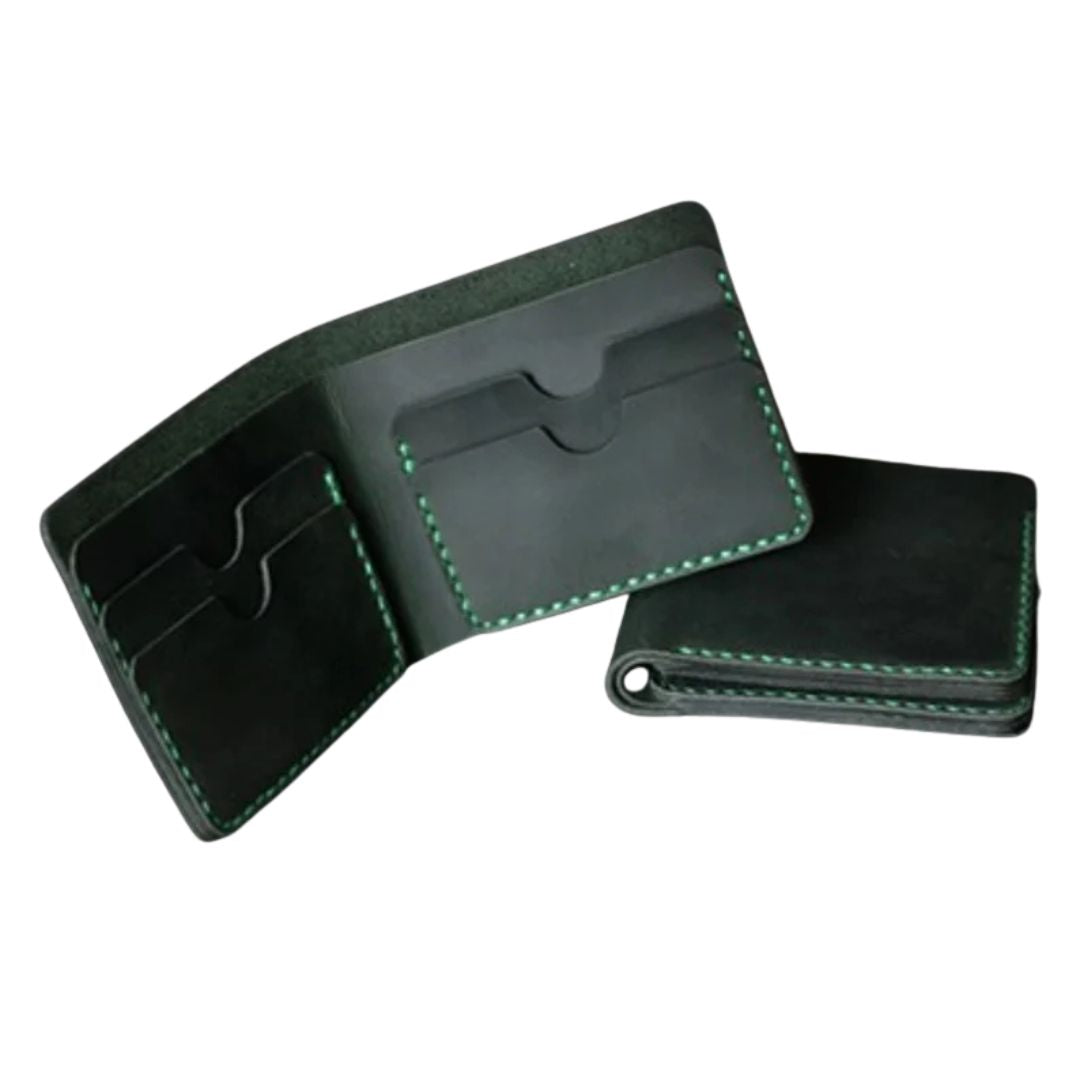 Men’s Full Grain Leather Bifold Slim Wallet – Vintage Green