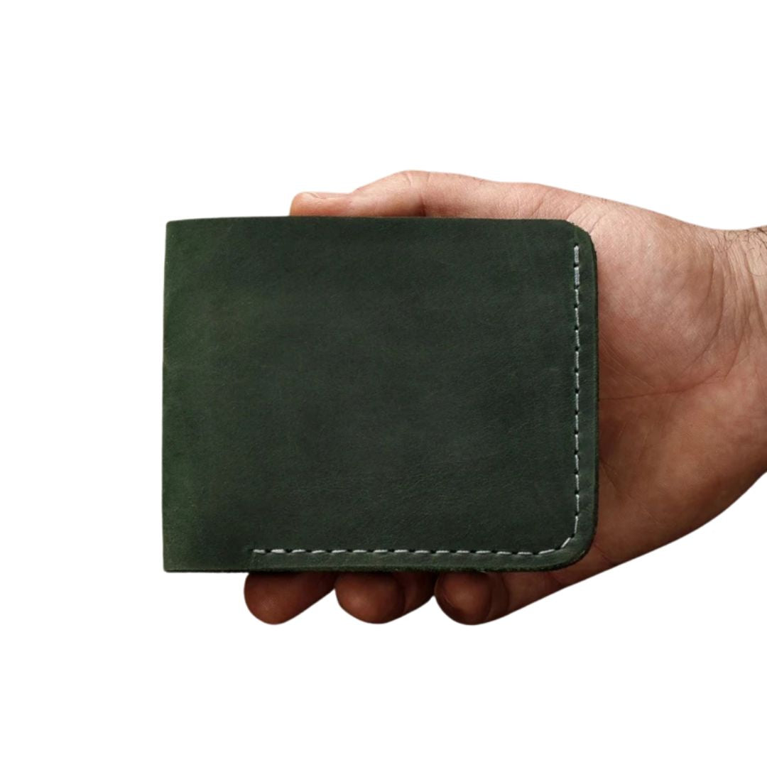 Men’s Full Grain Leather Bifold Slim Wallet – Vintage Green