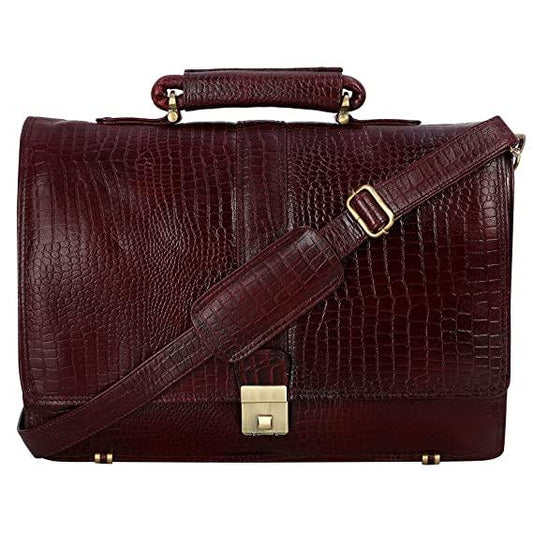 Men’s Genuine Croc Brown Leather Laptop Messenger Bag