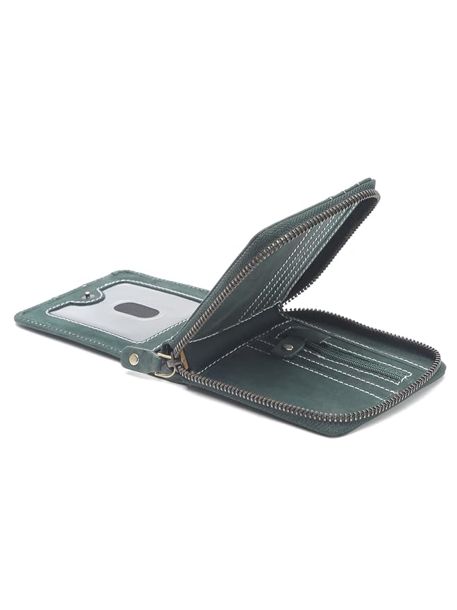 Men's Genuine Leather Zip Around Wallet ā Olive Green