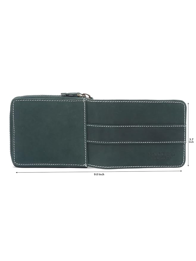 Men's Genuine Leather Zip Around Wallet ā Olive Green
