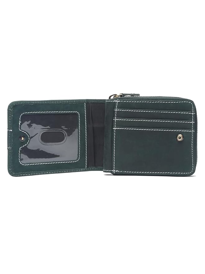 Men's Genuine Leather Zip Around Wallet ā Olive Green