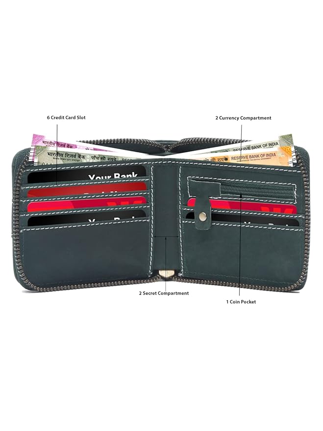 Men's Genuine Leather Zip Around Wallet ā Olive Green