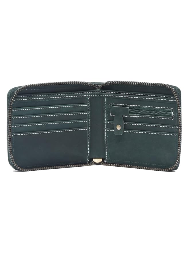 Men's Genuine Leather Zip Around Wallet ā Olive Green