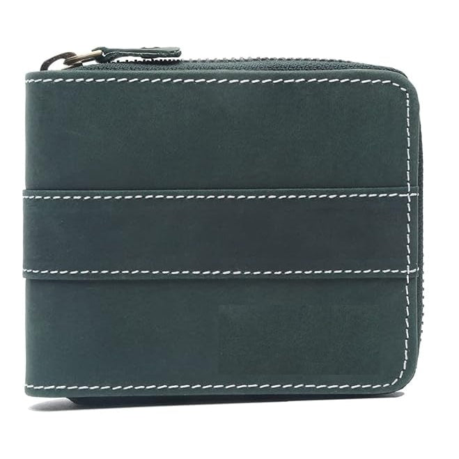 Men's Genuine Leather Zip Around Wallet ā Olive Green