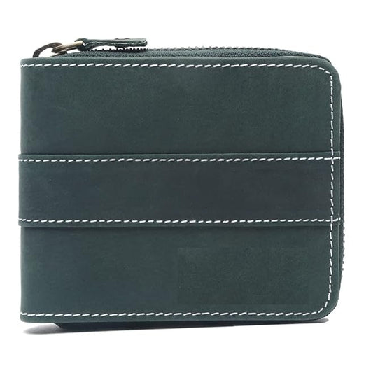 Men's Genuine Leather Zip Around Wallet – Olive Green