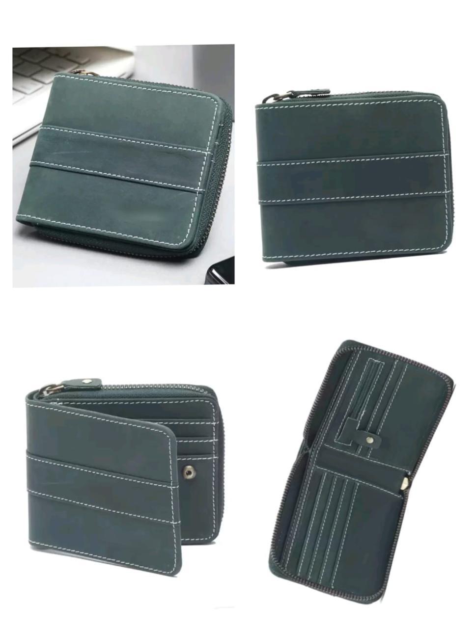 Men's Genuine Leather Zip Around Wallet ā Olive Green