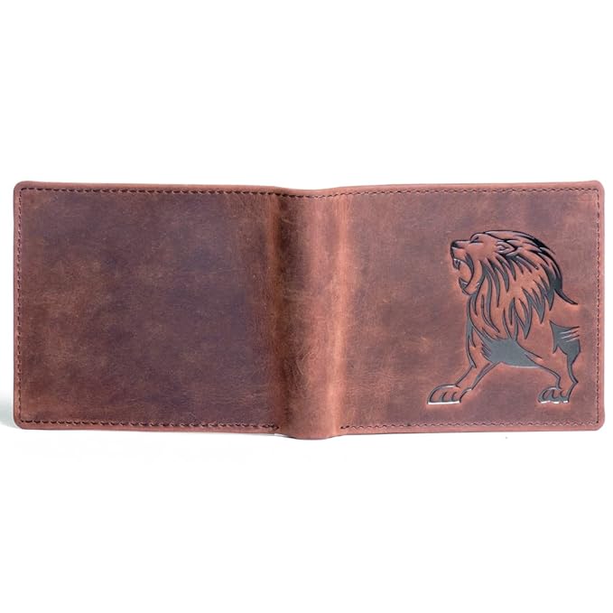 Men's Lion Vintage Brown Leather Wallet