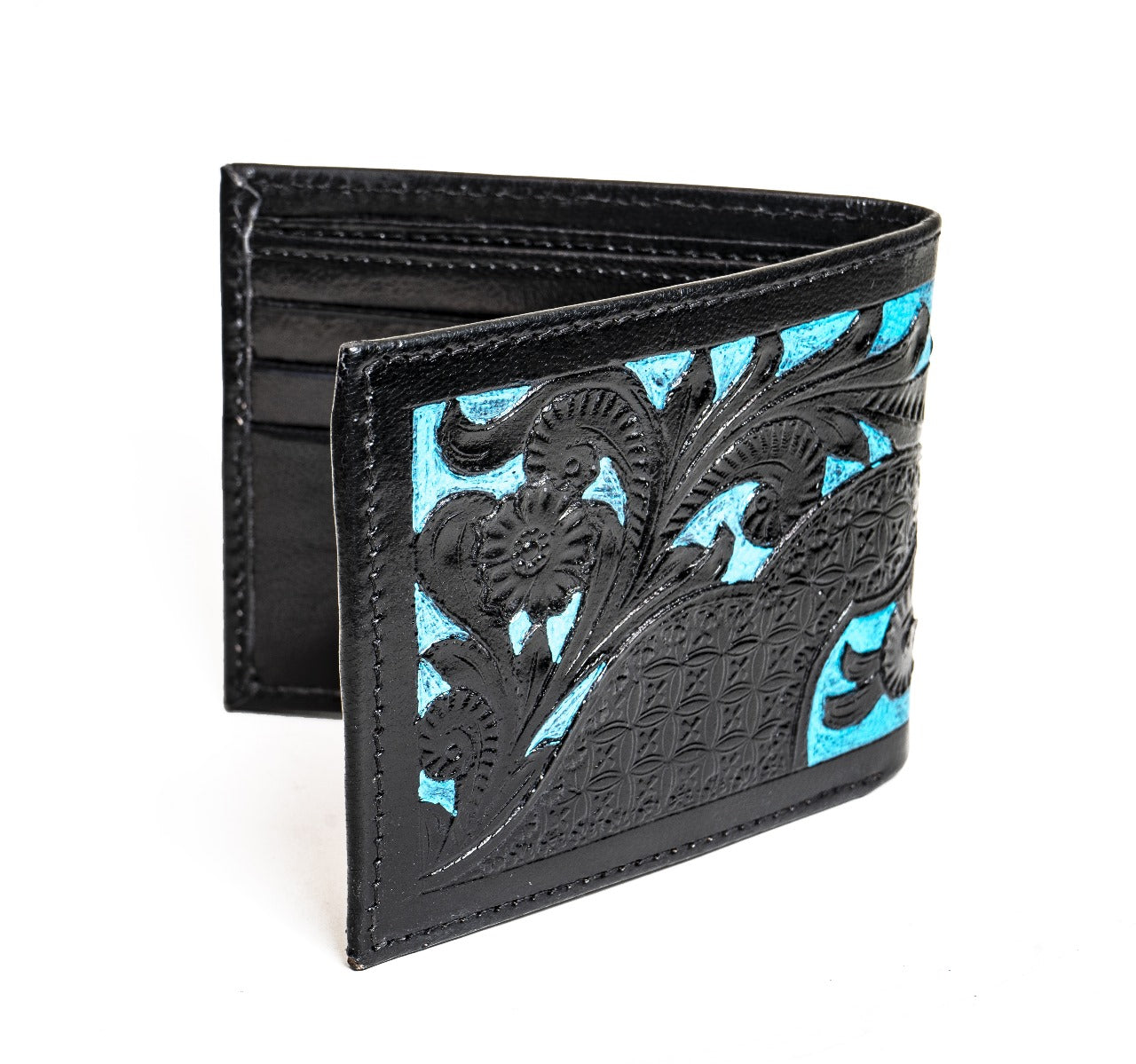 Premium Men's Black Floral Genuine Leather Wallet