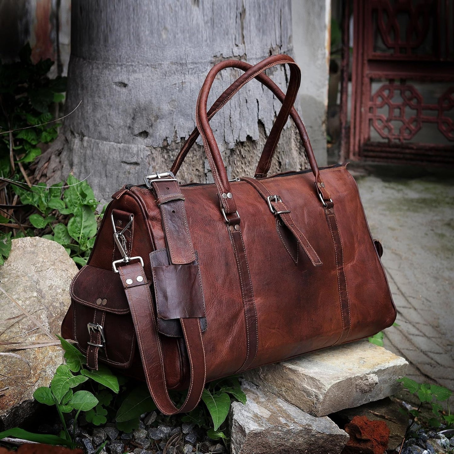 Rustic Charm Vintage Leather Travel Duffle Bag