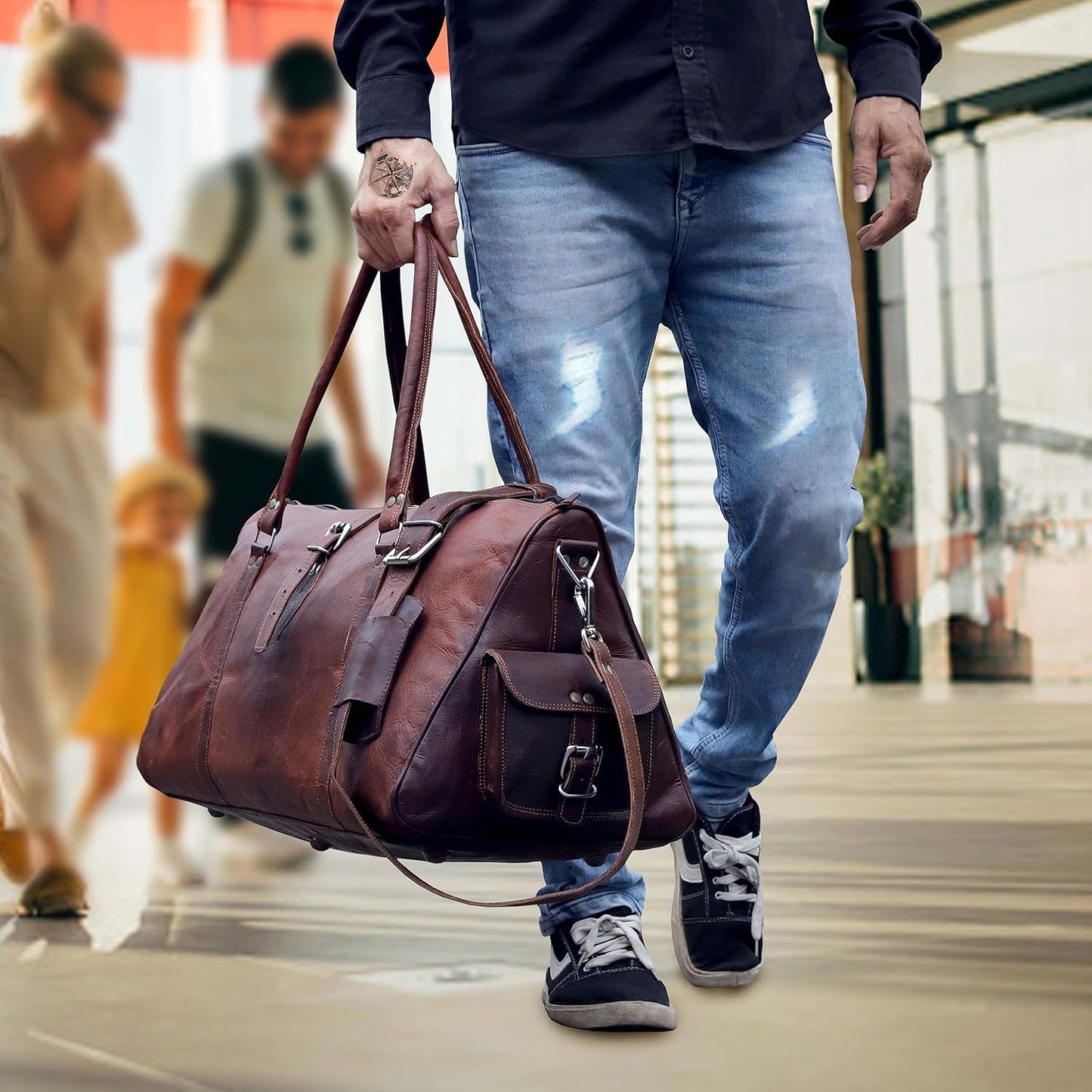 Rustic Charm Vintage Leather Travel Duffle Bag