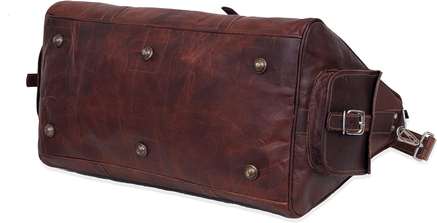 Rustic Charm Vintage Leather Travel Duffle Bag