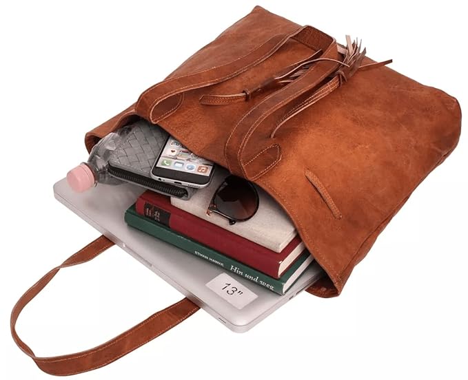Stylish Women's Large Brown Leather Bucket Tote