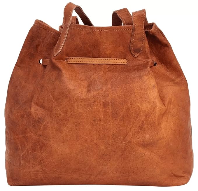 Stylish Women's Large Brown Leather Bucket Tote
