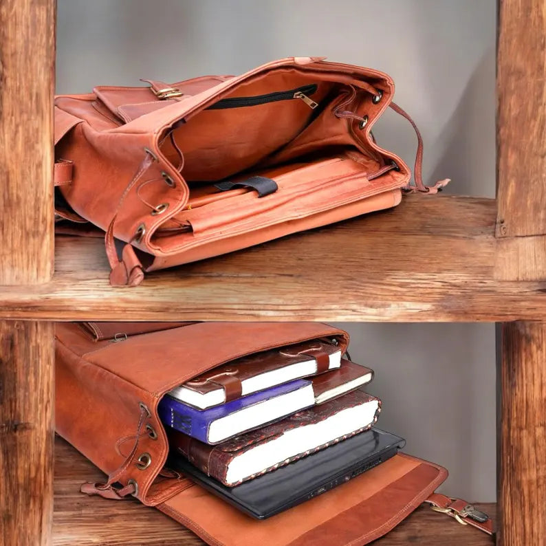 Stylish & Versatile Brown Leather Mini Backpack Unisex Laptop Bag