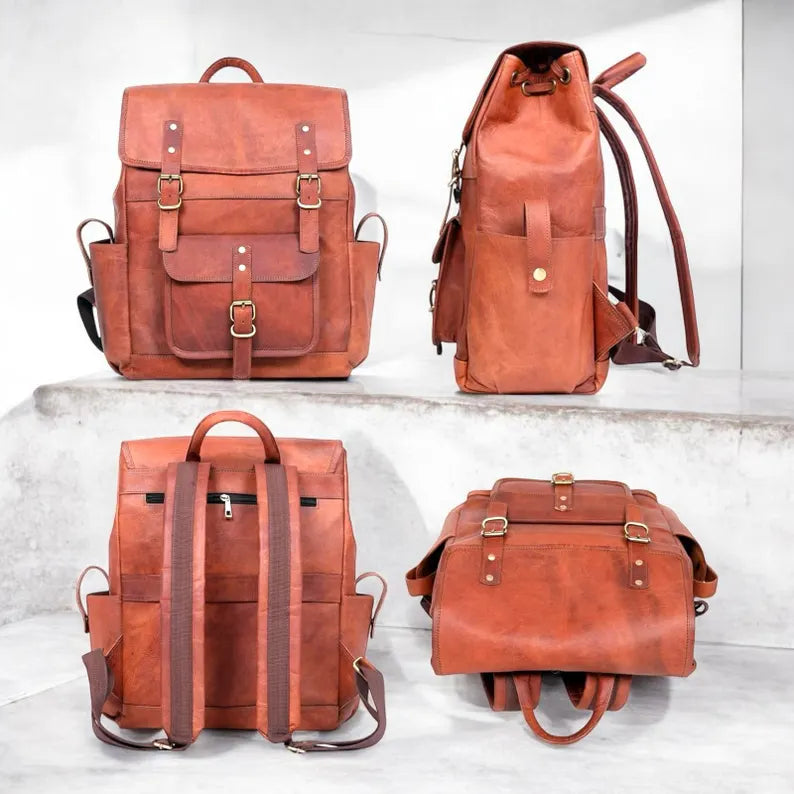 Stylish & Versatile Brown Leather Mini Backpack Unisex Laptop Bag