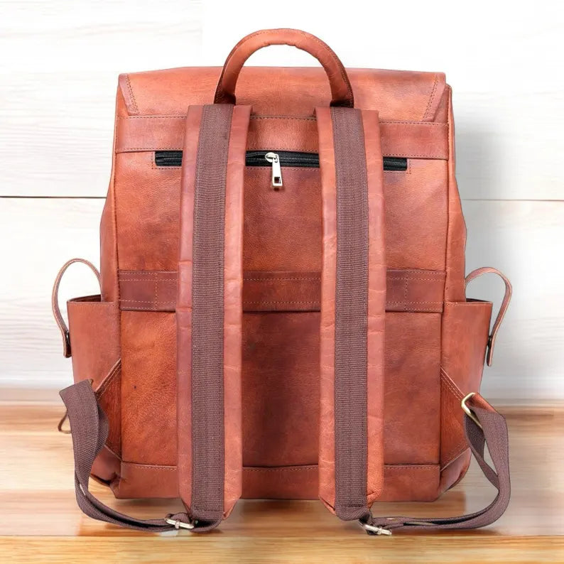 Stylish & Versatile Brown Leather Mini Backpack Unisex Laptop Bag