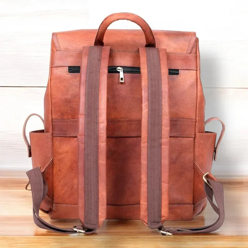 Stylish & Versatile Brown Leather Mini Backpack Unisex Laptop Bag