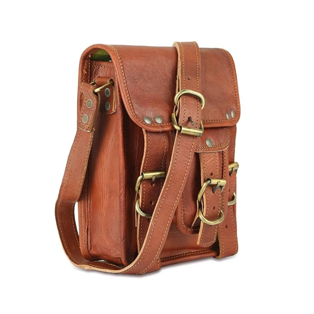 Unisex Genuine Leather 3-Compartment Sling Bag for Men
